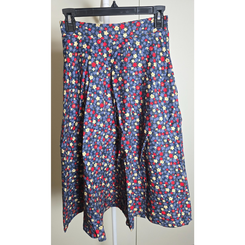 Tulip B Navy Floral Cotton Midi Swing Skirt Size S NWT Pockets Lined - Picture 2 of 7